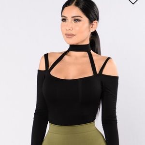 Black strapped bodysuit